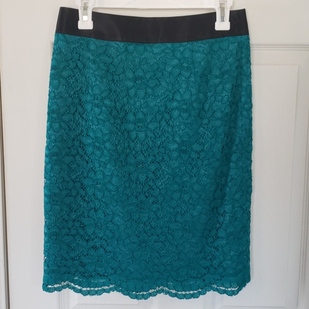 Teal lace pencil skirt